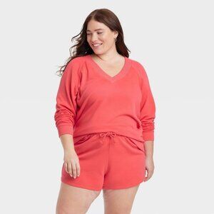 Universal Thread XXL Womens Pullover Sweatshirt French Terry V Neck Coral Orange